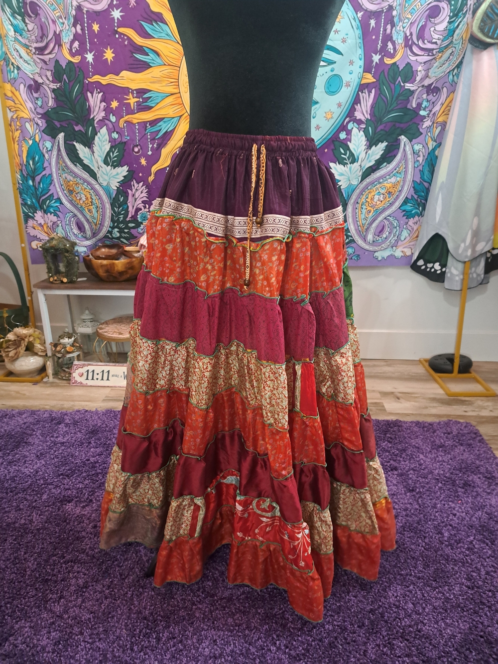 Embervine Oracle Reclaimed Sari Tiered Maxi Skirt | One-of-a-Kind Vintage Silk